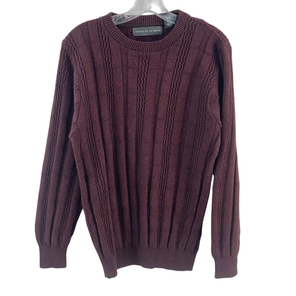 Oscar de la Renta Maroon Cotton Blend Ribbed Knit Pullover Sweater Men's Medium